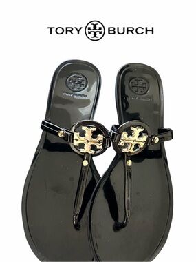 Tory Burch Mini Miller Black/Gold Jelly Sandals - Size 11